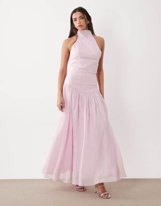 Bardot Harlow cotton high halter neck crop top co-ord in baby pink - PINK, 2 of 4
