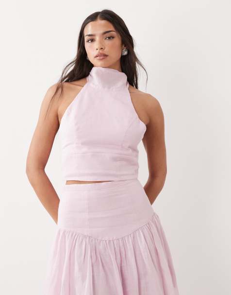 Bardot Harlow Ramie halter top in bliss pink - part of a set - view 1