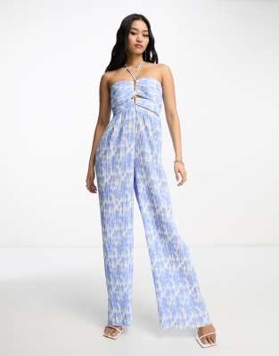 Hattia cut out jumpsuit in blue floral