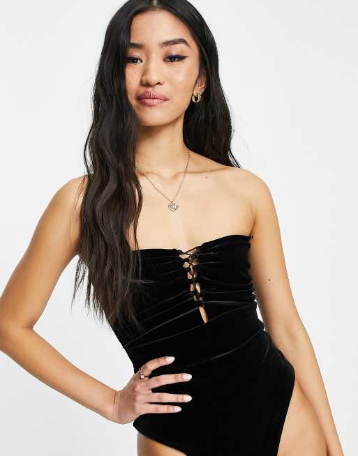 Bardot - Helena - Sort bodystocking med snøredetaljer, 3 af 4
