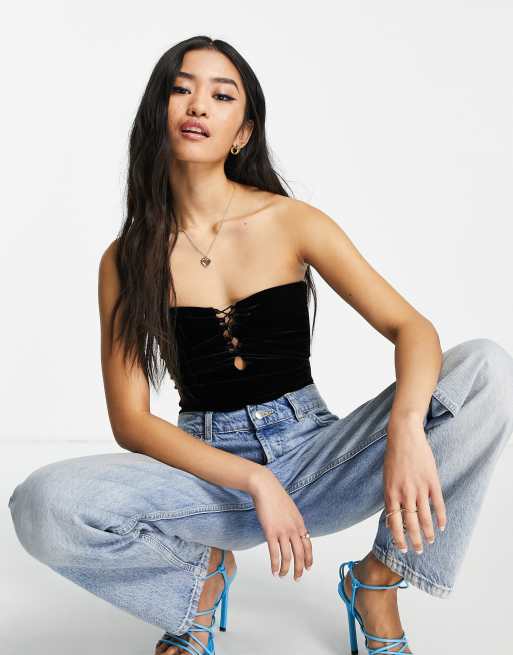 Bardot Helena tie up bodysuit in black