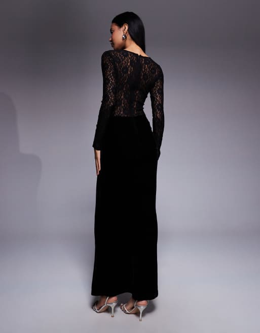 Bardot - Helenie - Robe longue en velours et dentelle - Noir, 2 de 4