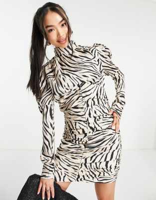 Bardot high neck mini dress in tiger stripe print