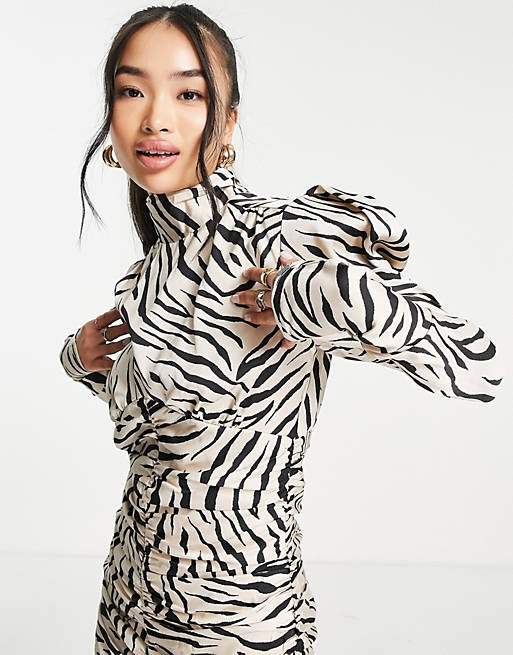 Women Bardot high neck mini dress in tiger stripe print 