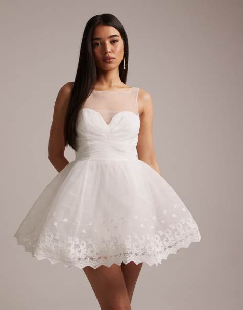 Bardot Hilda Bridal sleeveless sheer insert sweetheart neck voluminous skirt mini dress in ivory - view 1