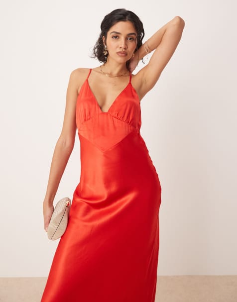 Bardot - Ildrød slip-maxikjole i satin - view 1