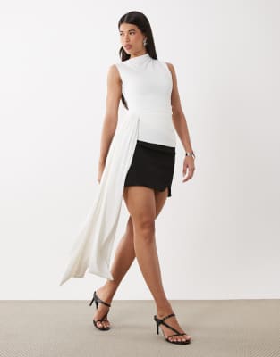 Bardot Jordan Longline High Neck Top With Tie Waist In White