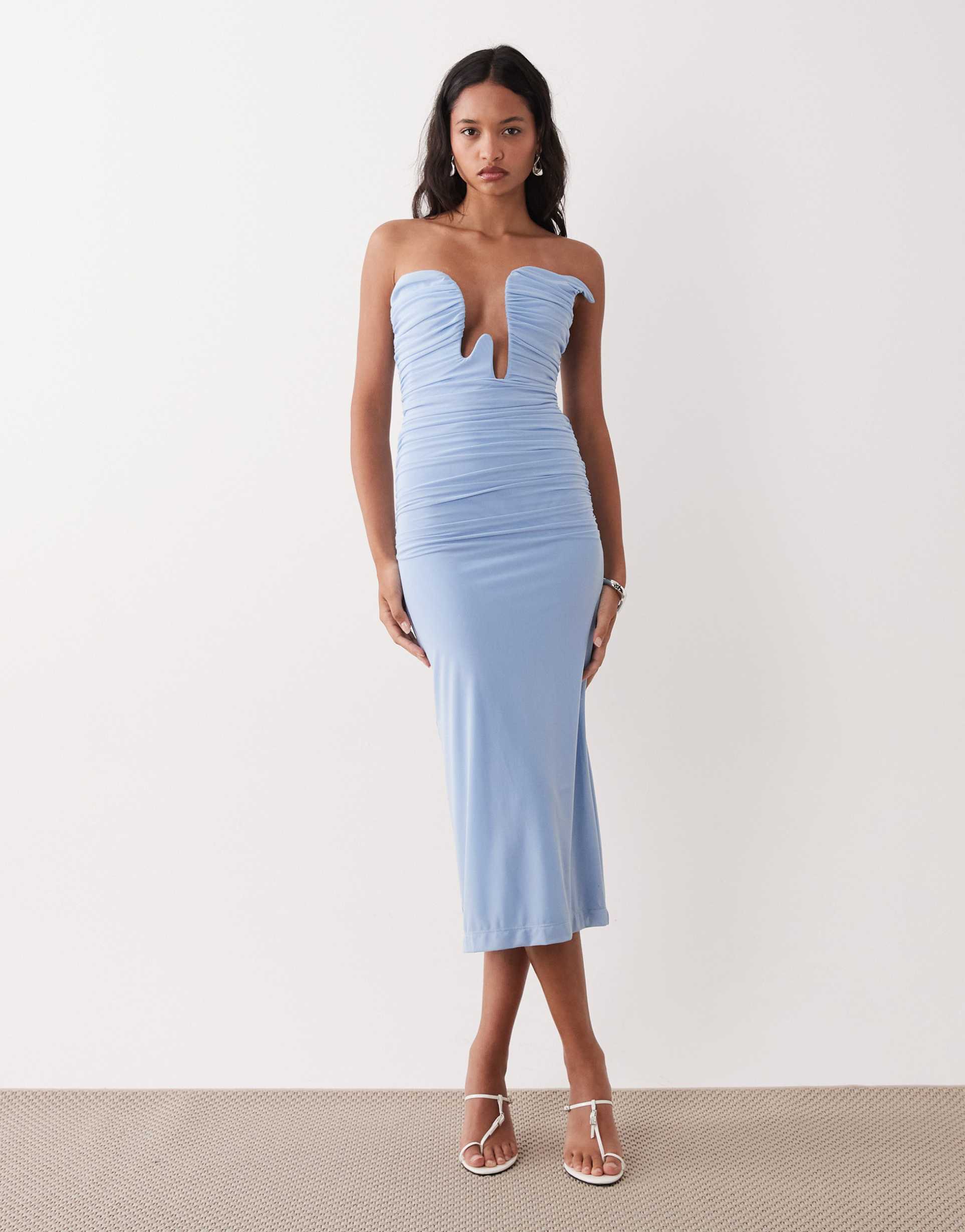 bardot julane bandeau mesh midi dress in blue