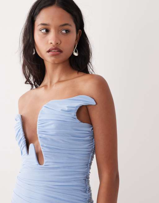 Bardot - Julane - Midi bandeau-jurk van mesh in blauw, 4 van 4