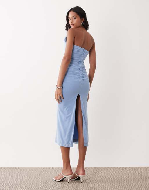 Bardot - Julane - Vestito midi a fascia in rete blu, 3 di 4