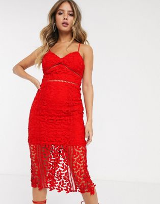 Bardot - Kanten midi-jurk in rood
