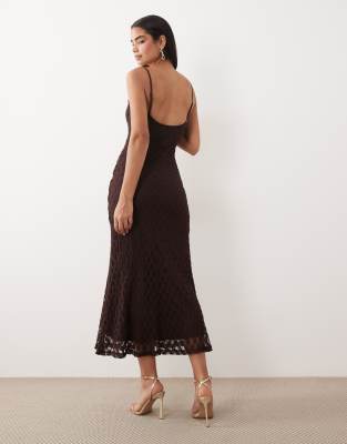 Bardot Karla cami lace mesh gold trim midi dress in chocolate | ASOS