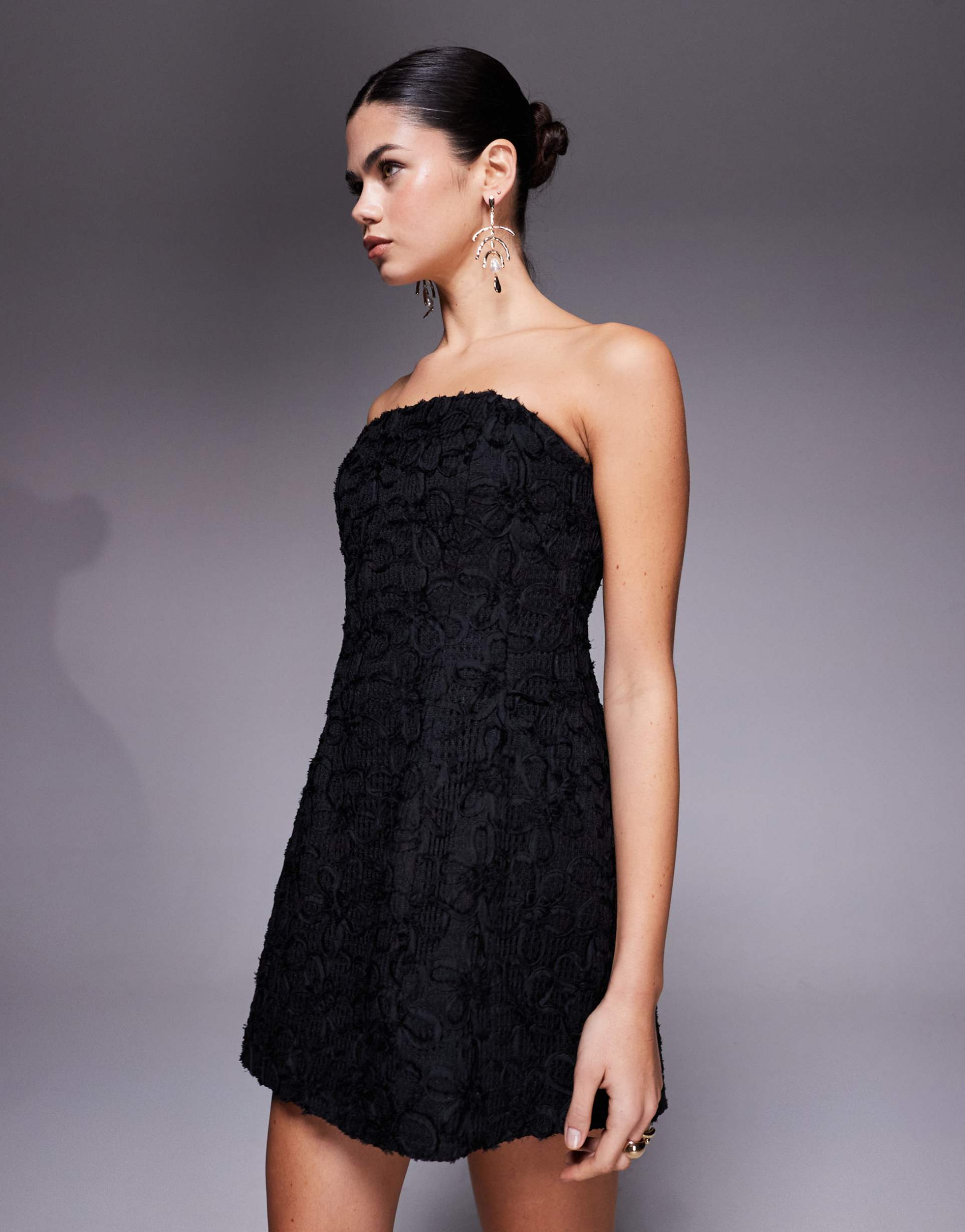 bardot karoline strapless textured mini dress in black