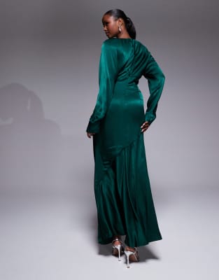 emerald green bandeau folded detail extreme split maxi dress Emerald Green Oversized Kaftan Maxi Dress | Plus Size Beach Cover Up