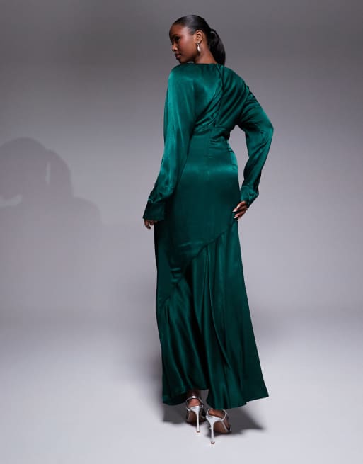 Bardot - Kartia - Maxi-jurk met lange mouwen en split in groen, 2 van 4