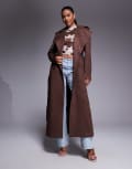 [Bardot] Bardot Kira faux suede trench coat in chocolate-Brown 14 Chocolate