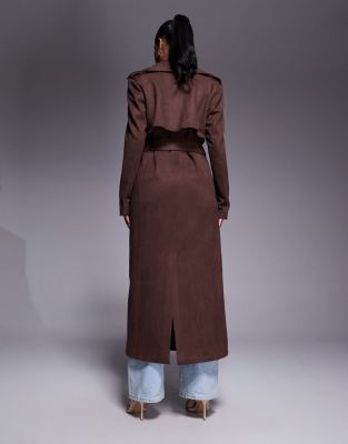 Bardot Kira Faux Suede Trench Coat In Brown