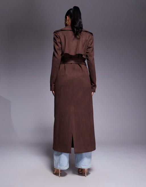 Bardot Kira faux suede trench coat in chocolate, 2 of 4