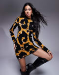 [Bardot] Bardot knitted mini dress in leopard pattern-Brown 10 Brown leo