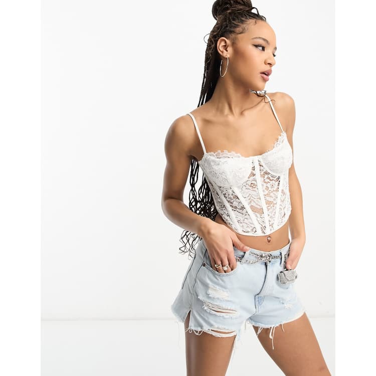 White lace outlet up bardot top