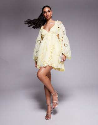 Bardot Lace Cut Out Mini Dress In Yellow