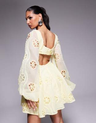 Shop Bardot Lace Cut Out Mini Dress In Yellow