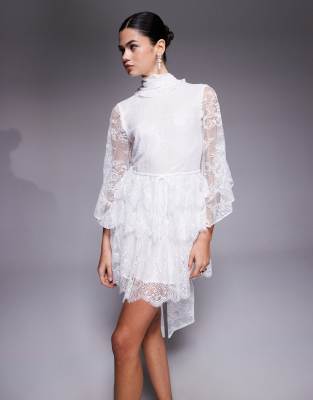 Bardot Lace High Neck Scarf Mini Dress In White