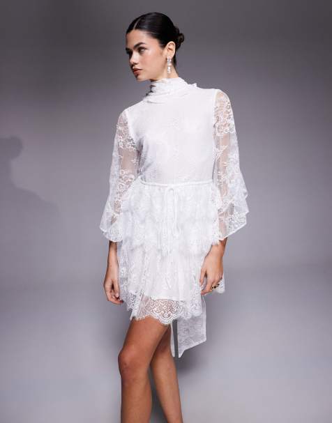 Bardot lace high neck scarf mini dress in white - view 1
