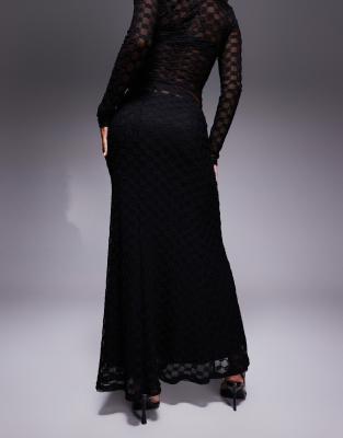 Bardot Lace Mesh Maxi Skirt In Black