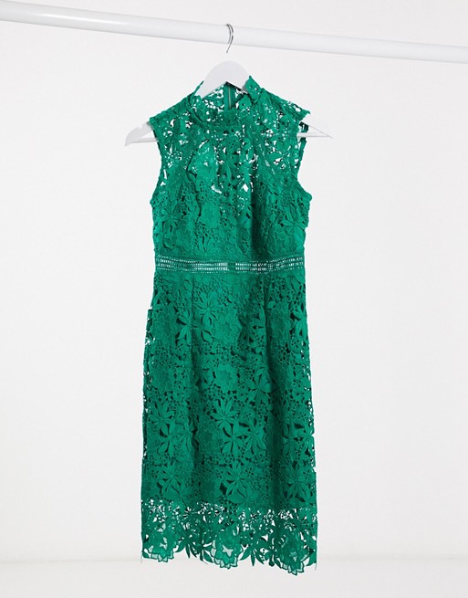 Bardot lace mini dress in bright green