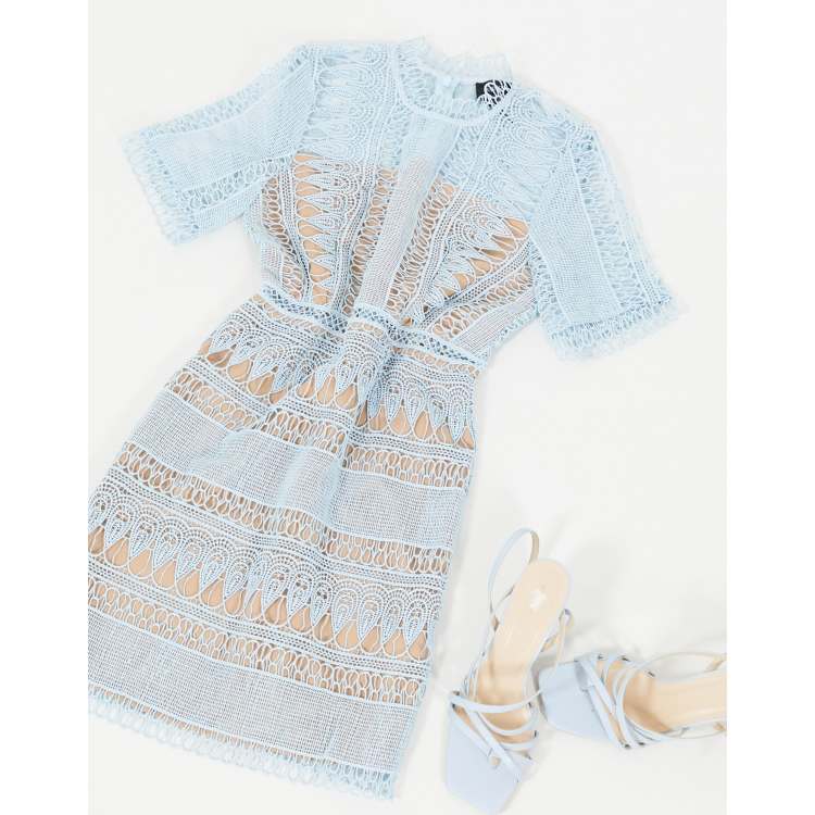 Bardot lace mini dress in light blue ASOS