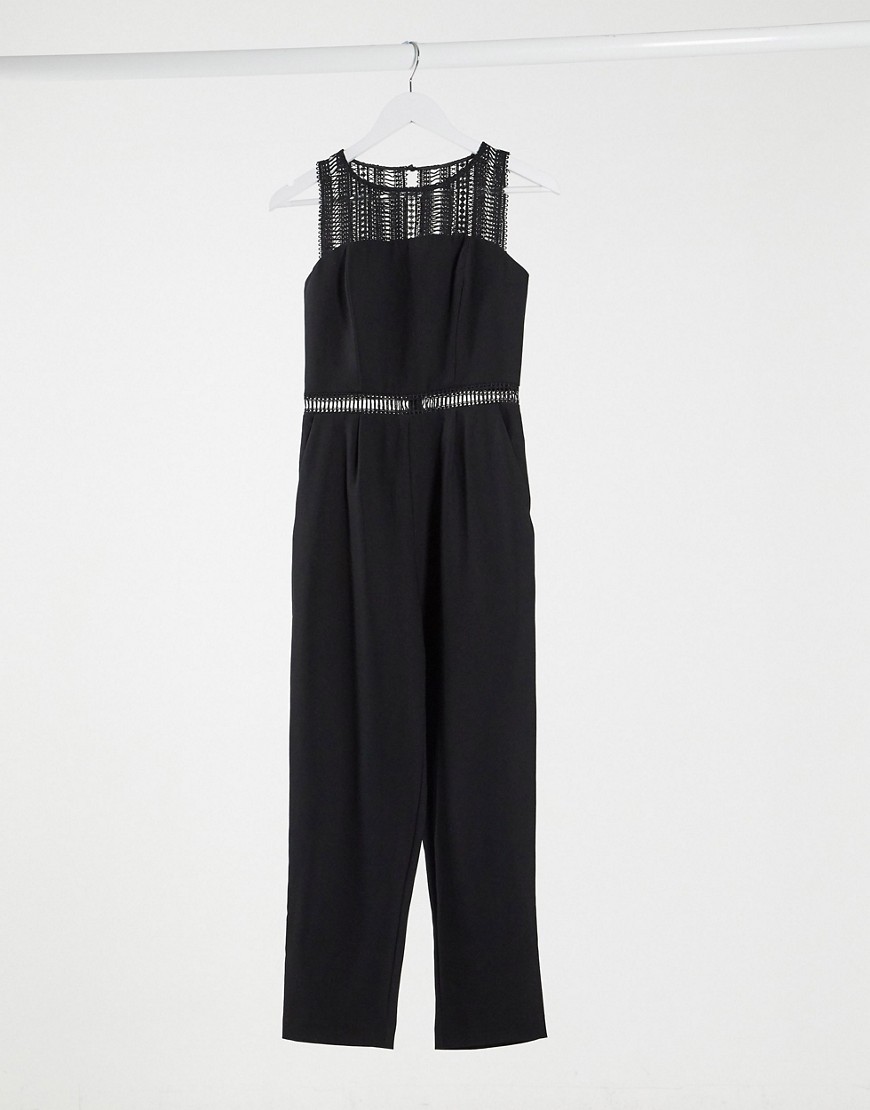 Bardot lace trim jumpsuit in black