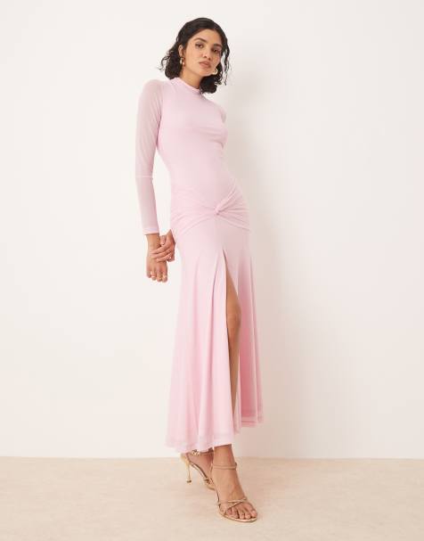 Bardot – Langärmliges Maxikleid aus Netzstoff in Rosa - view 1
