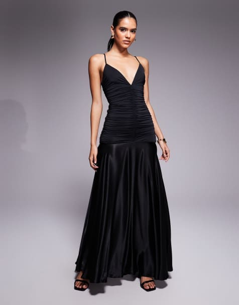 Bardot Lavanda plunge neck ruched body maxi dress in black - view 1