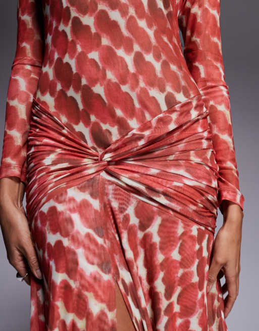 Bardot - Lea - Jurk van mesh met lange mouwen en rode vlekkenprint, 3 van 4