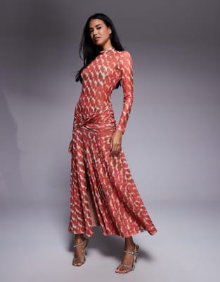 Bardot - Lea - Langärmliges Kleid aus Netzstoff mit rotem Punktemuster