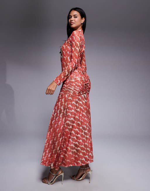 Bardot – Lea – Langärmliges Kleid aus Netzstoff mit rotem Punktemuster, 2 von 4