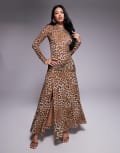 [Bardot] Bardot Lea printed mesh midi dress in leopard-Black 10 B Leopard