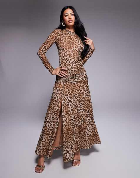 Bardot Lea printed mesh midi dress in leopard