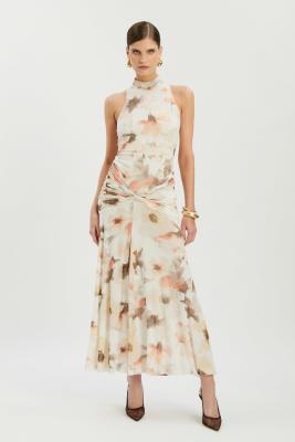 Bardot - Leanna - Netzstoff-Midikleid mit Blumenmuster in Efeu-Weiß