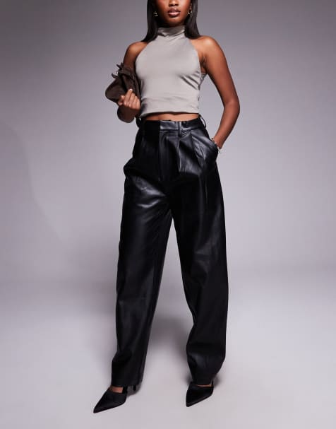 Bardot leather look high waisted tapered leg trousers in black - view 1