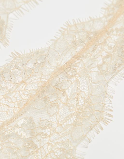 Bardot Leonora lace plunge neck halter tie detail bodysuit in gold, 2 of 3