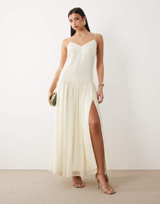 cami floor length dress in ivory NILI LOTAN Cami Gown in Cream