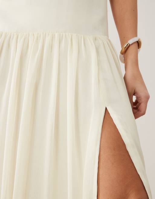 Bardot Linara chiffon cami full skirt thigh split maxi dress in ivory, 4 of 4