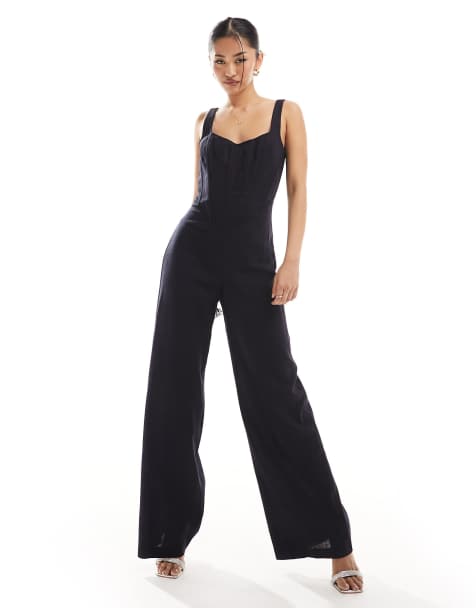 Bardot linen jumpsuit in navy - view 1