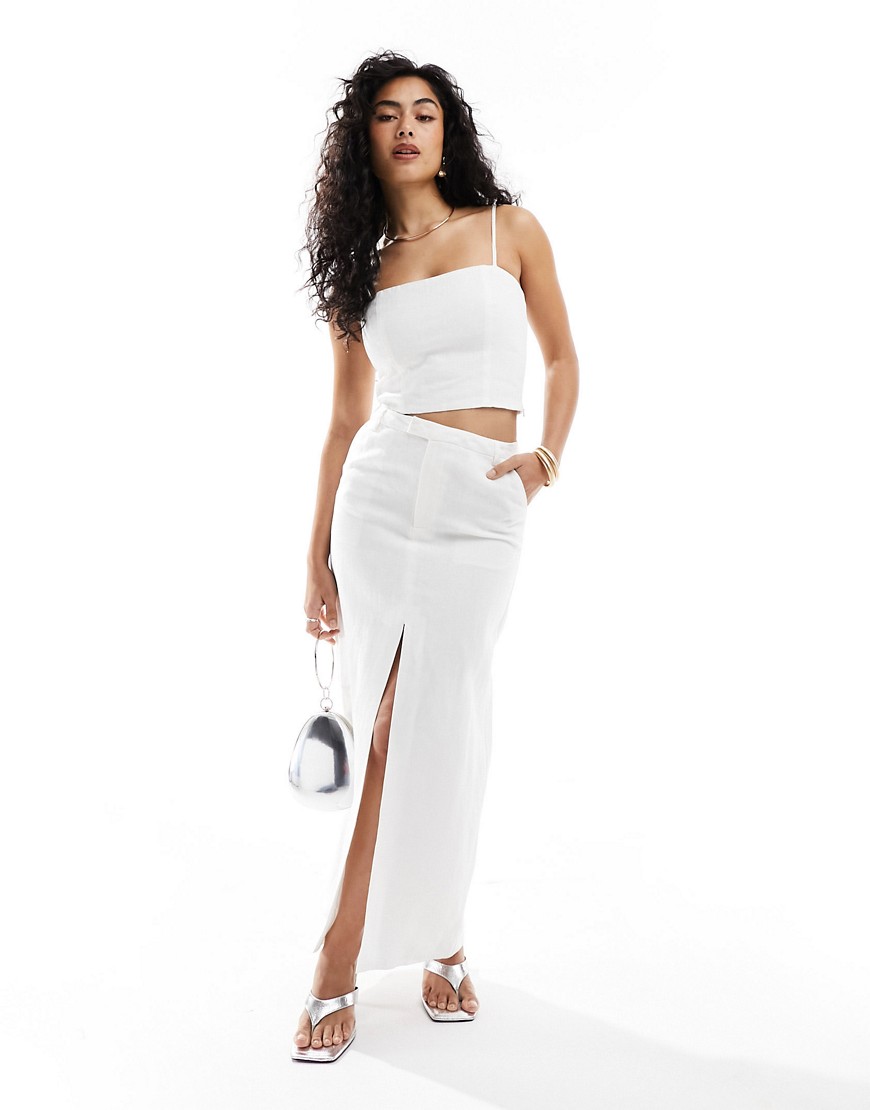 Bardot Linen Maxi Skirt With Split In White - Part Of A Set
