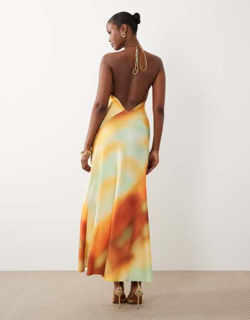 Bardot Lizbeth halter neck maxi dress with thigh split in sunrise abstract print, 4 of 4