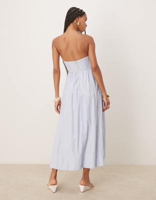 Bardot – Lola – Midikleid mit blauen Streifen und Korsett-Oberteil