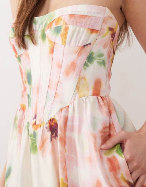 Bardot - Lola - Robe bandeau longue à imprimé fleuri flou avec corset à armatures - Rose, 2 de 4