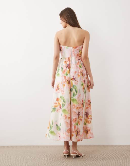 Bardot - Lola - Robe bandeau longue à imprimé fleuri flou avec corset à armatures - Rose, 4 de 4